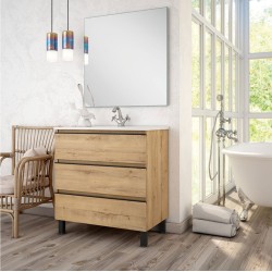 Ens. salle de bains Black Inglet sol 120cm 6 tiroirs Roble Ostipo