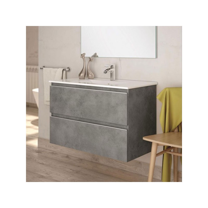 Ensemble Meuble de salle de bains Inglet 100cm 2 tiroirs Cemento