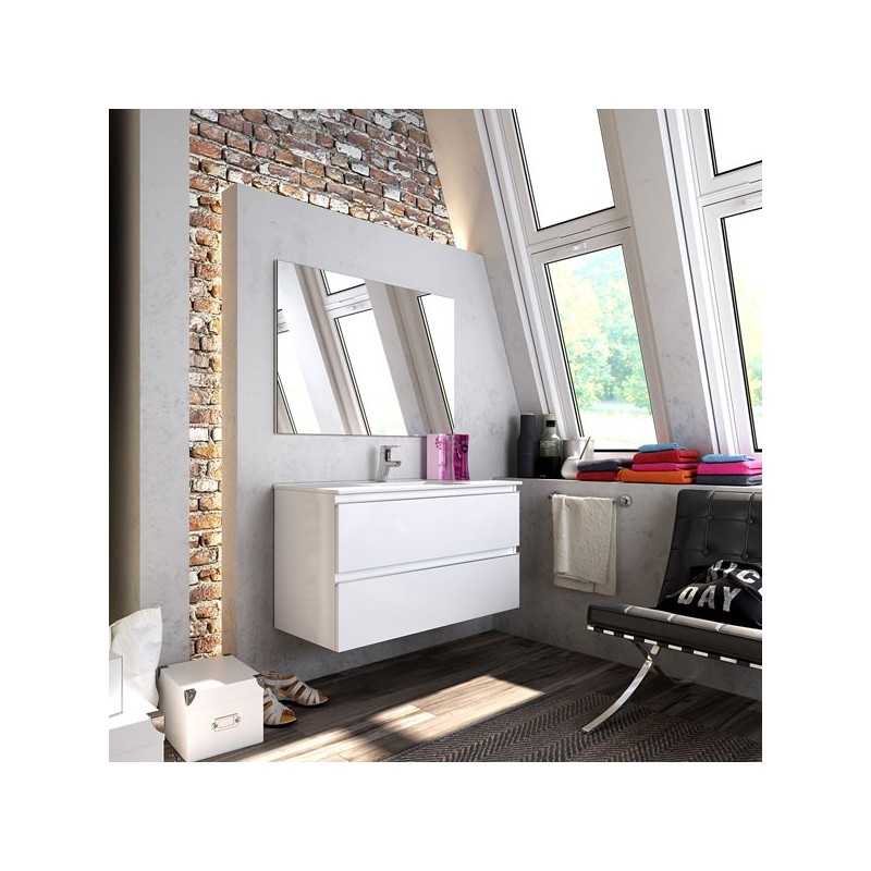 Ensemble Meuble de salle de bains Inglet 100cm laqué blanc brillant