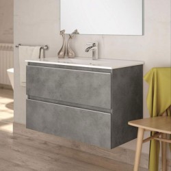 Ensemble Meuble de salle de bains Inglet 80cm 2 tiroirs Cemento
