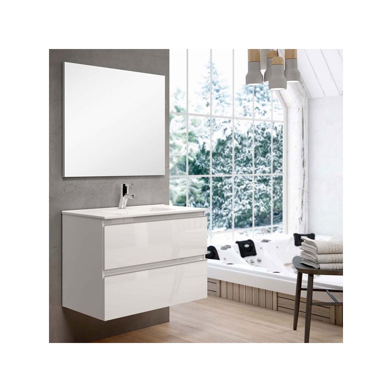 Ensemble Meuble de salle de bains Inglet 80cm laqué blanc brillant
