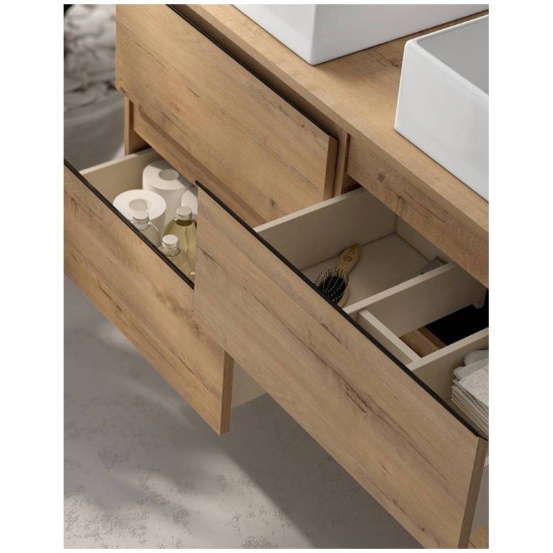 Ensemble Meuble de salle de bains black Inglet 140cm 4 tiroirs Roble Ostipo