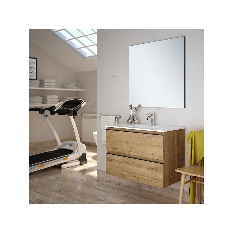 Ensemble Meuble de salle de bains black Inglet 60cm 2 tiroirs Roble Ostippo